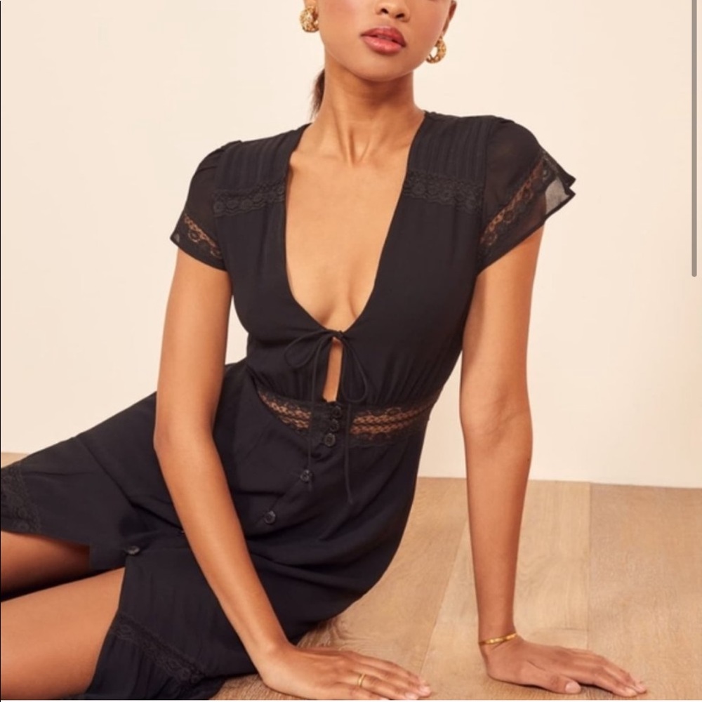Reformation Garland Sexy Black Lace Midi Dress